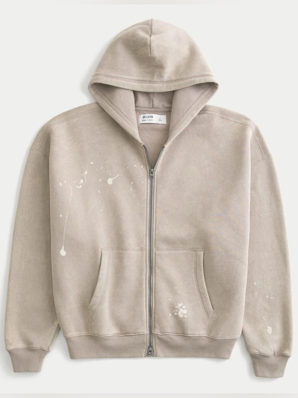 Abercrombie and Fitch Natural Baggy Cinch Paint Splatter Zip-up Hoodie